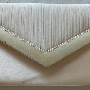 Cream Satin Clutch Purse with gold Chain shoulder strap
